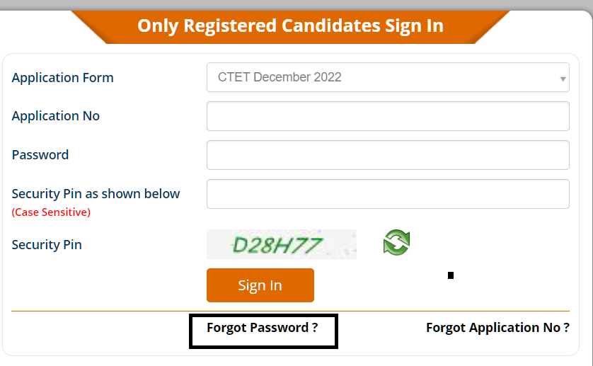 CTET Forgotten Password